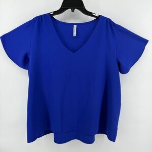 Zenana Women's 3X‎ Royal Blue V-Neck Short Flutter Sleeve Blouse Top Plus Size